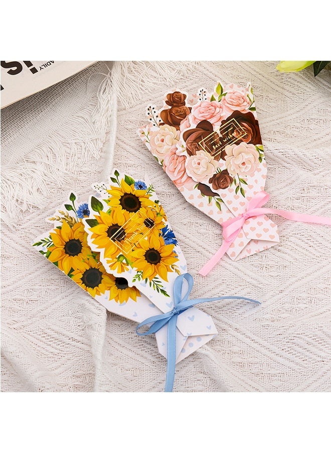 4 قطع بطاقات تهنئة بطاقة تهنئة ثلاثية الأبعاد على شكل باقة زهور للهدايا الخلفية، أعياد الميلاد، هدايا عيد الأم، حفلات الزفاف، الأعياد، بطاقات هدايا متينة وصلبة من الورق المقوى - Image 3